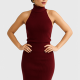 Vestido midi de canalé sin espalda Rhea para un estilo elegante y cómodo