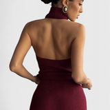 Vestido midi de canalé sin espalda Rhea para un estilo elegante y cómodo
