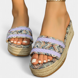 Dorotea Sandalias Planas con Doble Correa y Suela Trenzada de Estilo Étnico