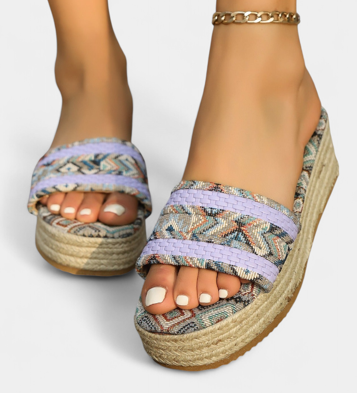 Dorotea Sandalias Planas con Doble Correa y Suela Trenzada de Estilo Étnico