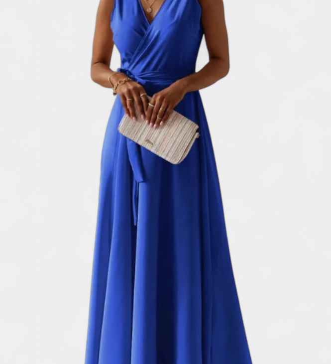 Marla – Elegante Vestido Largo con Escote en V y Corte Fluid