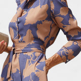 Vestido Midi de Botones con Cuello y Estampado Floral de Samaria