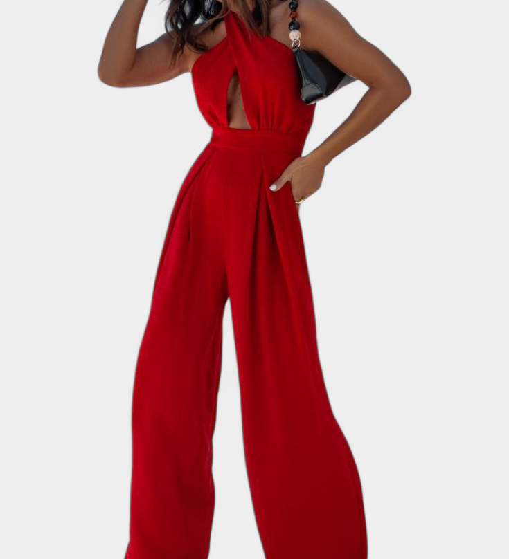 Jessica Mono Halter Cruzado sin Espalda con Pierna Ancha - Elegancia y Comodidad para Cualquier Ocasión