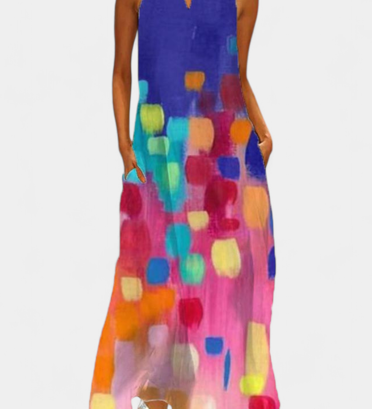 Enna Vestido Sin Mangas de Colores con Elegante Escote en V