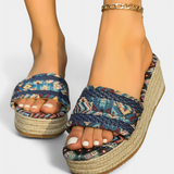Dorotea Sandalias Planas con Doble Correa y Suela Trenzada de Estilo Étnico