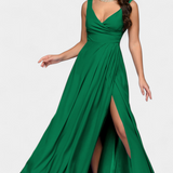 Vestido Largo Rocío con Elegante Drapeado Frontal y Escote Cruzado