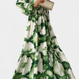 Elegante vestido maxi de manga larga con escote en V para ocasiones especiales