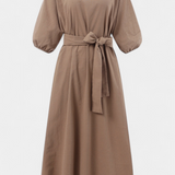 Krisbel Elegante Vestido de Lino y Algodón con Cintura Anudada para un Look Sofisticado