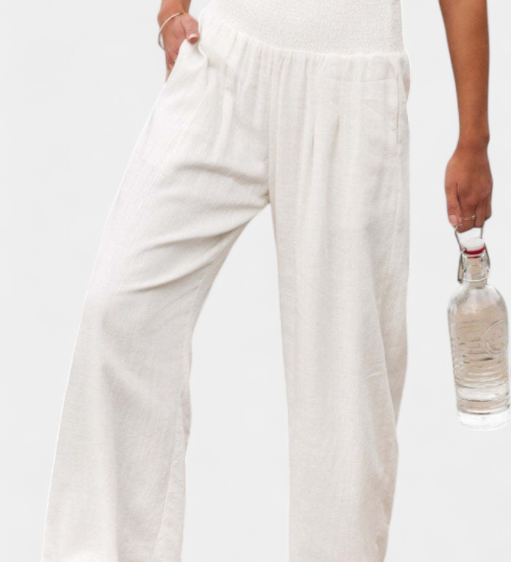 Lexia Pantalón de Algodón y Lino con Corte Fluido y Estilo Natural Elegante