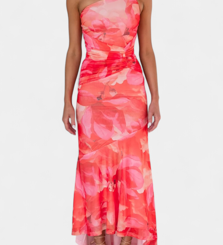 Vestido largo floral Abigail con manga única - Elegancia y estilo en cada paso