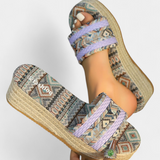 Dorotea Sandalias Planas con Doble Correa y Suela Trenzada de Estilo Étnico