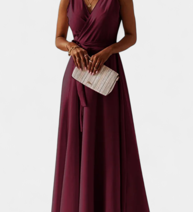 Marla – Elegante Vestido Largo con Escote en V y Corte Fluid