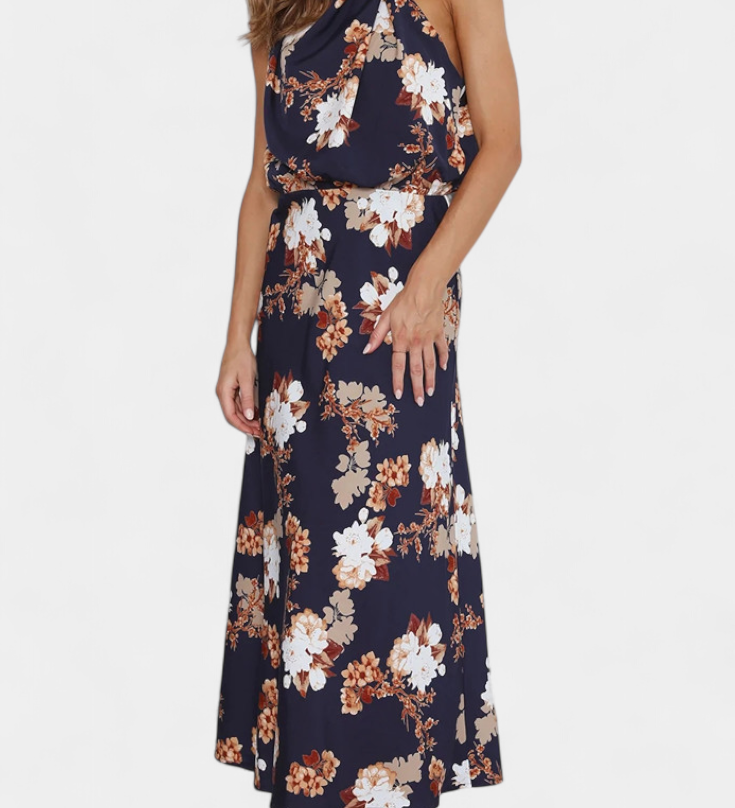 Elegante vestido maxi floral Lisa con escote halter y cinturilla elástica