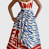 Vestido Vintage Maricela con Tirantes y Chic Estampado de Sardinas