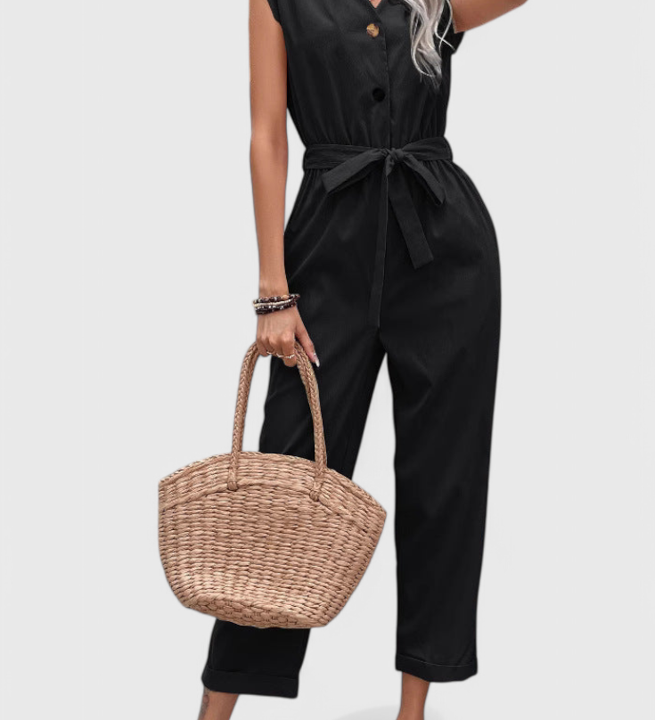 Marie Mono Sin Mangas con Detalles de Botones y Estilo Clásico