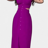 Vestido Midi Griselda con Botones y Diseño de Cintura Abierta para un Look Elegante y Moderno