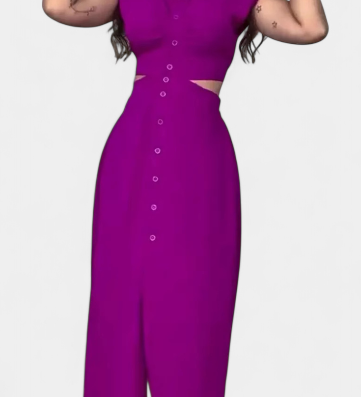 Vestido Midi Griselda con Botones y Diseño de Cintura Abierta para un Look Elegante y Moderno