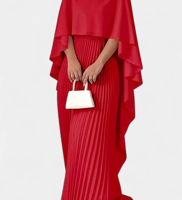 Jane Vestido Maxi de Cuello Alto con Pliegues y Mangas de Volante – Elegancia y Estilo para Cualquier Ocasión