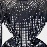 Antonella Body de Malla Transparente con Mangas Largas y Detalles Brillantes