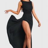 Vestido de Satén Marion con Espalda Abierta y Elegante Abertura para Eventos Especiales