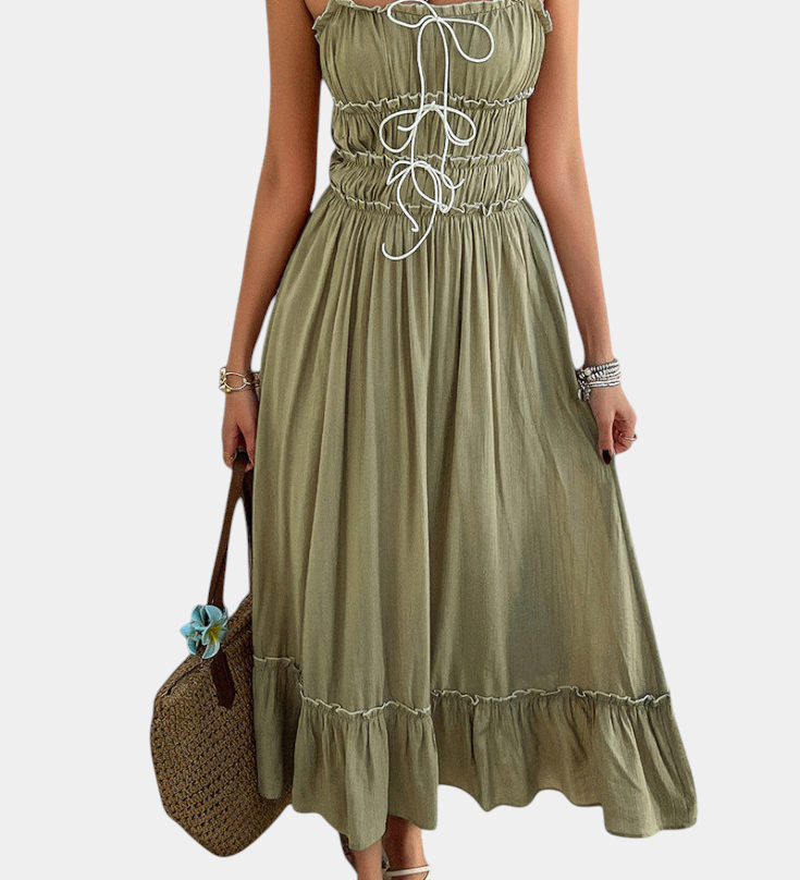 Luz Vestido A-Line con Tirantes y Dobladillo Rizado para un Look Elegante y Cómodo