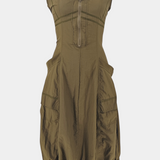 Vestido Midi Katana con Dobladillo de Burbujas y Corsé Ajustable para un Estilo Único