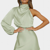 Mara Vestido Mini Drapado Asimétrico de Un Hombro para un Estilo Elegante
