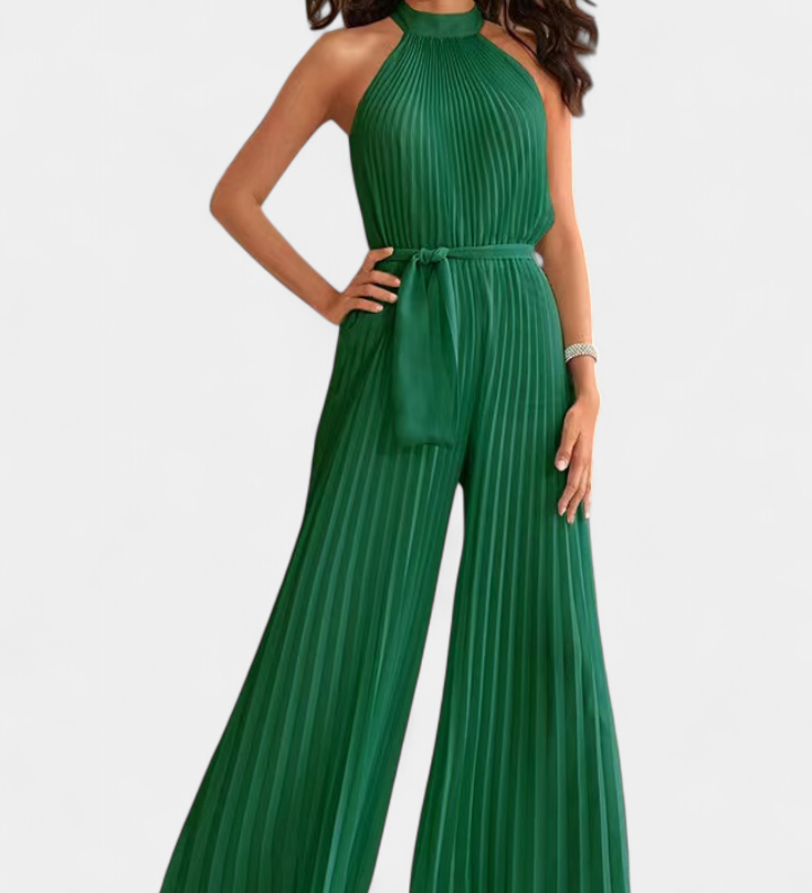 Elegante Patrizia Mono Palazzo Plisado con Cuello Halter para un estilo sofisticado