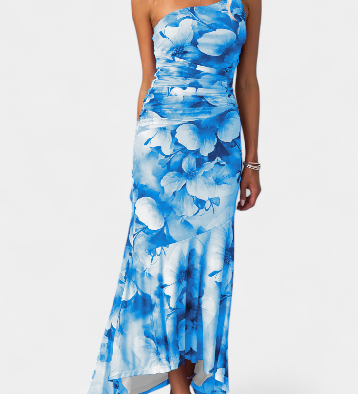 Vestido largo floral Abigail con manga única - Elegancia y estilo en cada paso