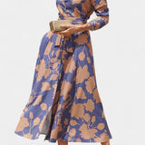 Vestido Midi de Botones con Cuello y Estampado Floral de Samaria