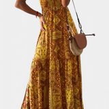 Elegante Vestido Vintage con Estampado Floral y Cintura Alta para un Look Sofisticado