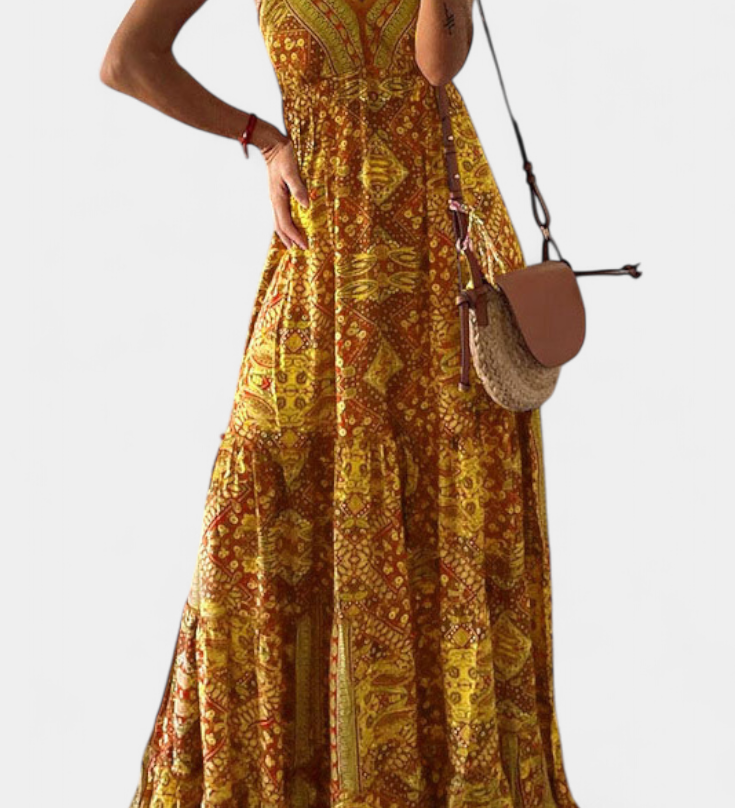 Elegante Vestido Vintage con Estampado Floral y Cintura Alta para un Look Sofisticado