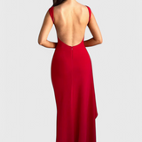 Vestido de Satén Marion con Espalda Abierta y Elegante Abertura para Eventos Especiales