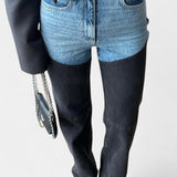 Jeans de tiro alto Mijie con detalles patchwork y corte recto para un estilo elegante y cómodo