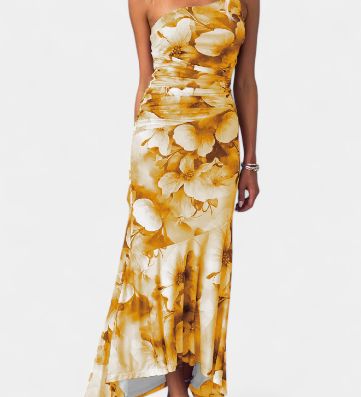 Vestido largo floral Abigail con manga única - Elegancia y estilo en cada paso