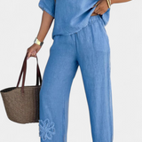 Conjunto de Lino Bordado Natalia con Silueta Relajada para un Estilo Cómodo y Chic