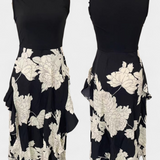 Elegante vestido Raquel con top de punto y falda floral con abertura para un estilo sofisticado