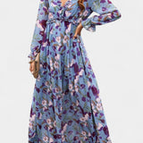 Keti Vestido Maxi Floral con Mangas Largas y Detalles de Volantes Elegantes