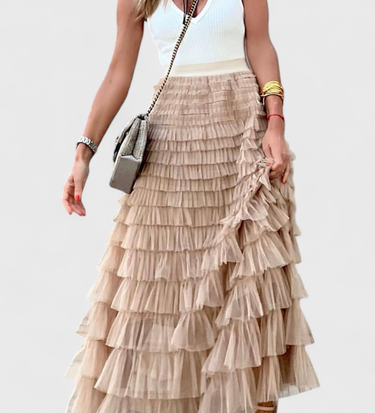 Elegante falda larga de tul con diseño vintage de Capucine