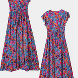 Vestido Largo Cruzado con Estampado Floral y Abertura Lateral de Ximena