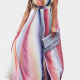 Vestido de Rayas Multicolor Gretchen con Elegante Escote en V