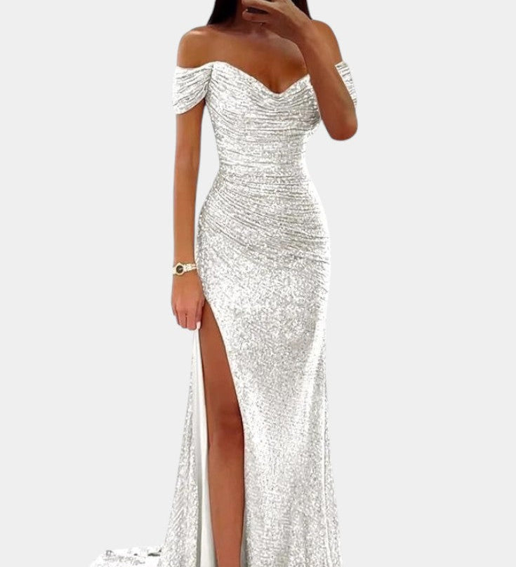 Ariel Vestido de Sirena con Lentejuelas y Diseño Off-Shoulder para Brillar en Cada Ocasión