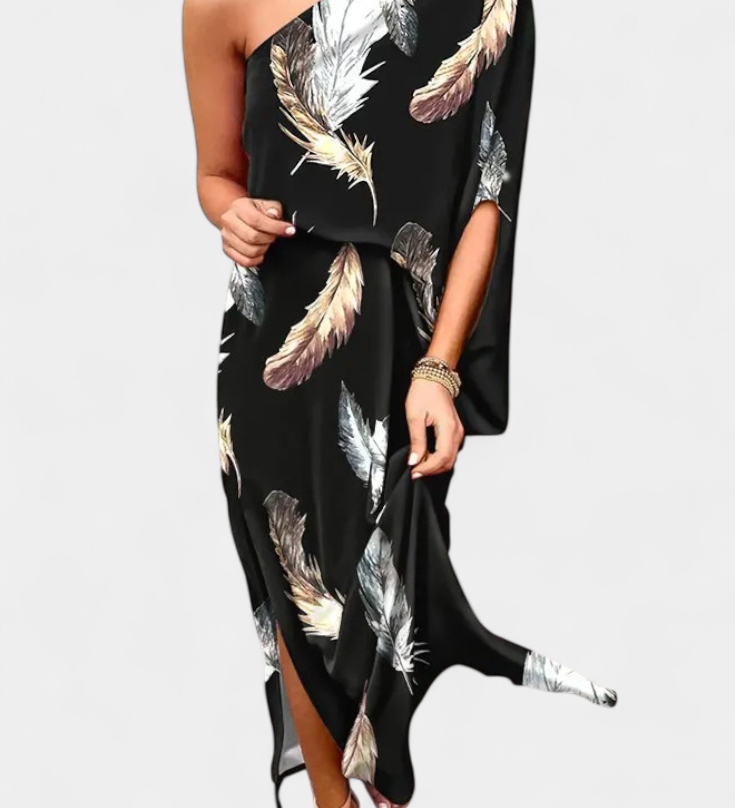 Carlena Vestido de Un Hombro con Encantador Estampado Romántico