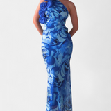 Maëlle Elegante Vestido Midi con Encantador Detalle Floral de un Hombro