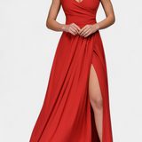 Vestido Largo Rocío con Elegante Drapeado Frontal y Escote Cruzado