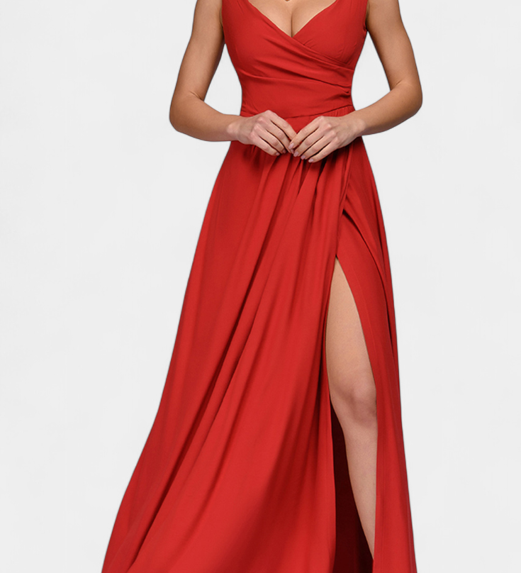 Vestido Largo Rocío con Elegante Drapeado Frontal y Escote Cruzado