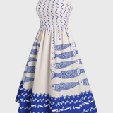 Vestido Vintage Maricela con Tirantes y Chic Estampado de Sardinas