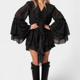 Alida Pétalo de Chifón con Lunares y Escote Volantes - Elegante Vestido Mini Ideal para Cualquier Ocasión