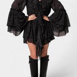 Alida Pétalo de Chifón con Lunares y Escote Volantes - Elegante Vestido Mini Ideal para Cualquier Ocasión