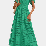 Elegante vestido maxi de encaje bordado Imani para ocasiones especiales